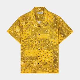 Paisley Rayon Mens Short Sleeve Shirt (Yellow)