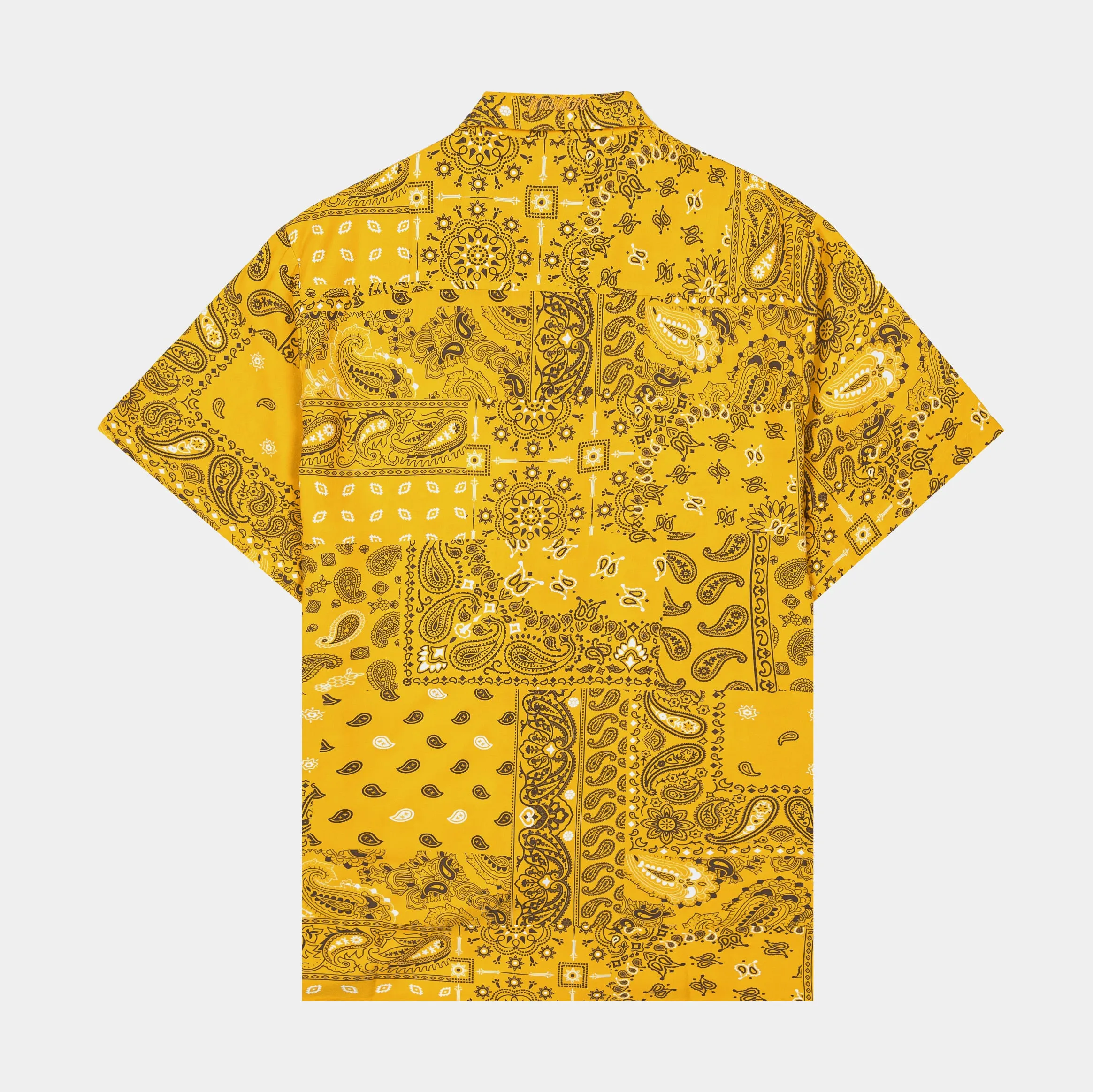 Paisley Rayon Mens Short Sleeve Shirt (Yellow)