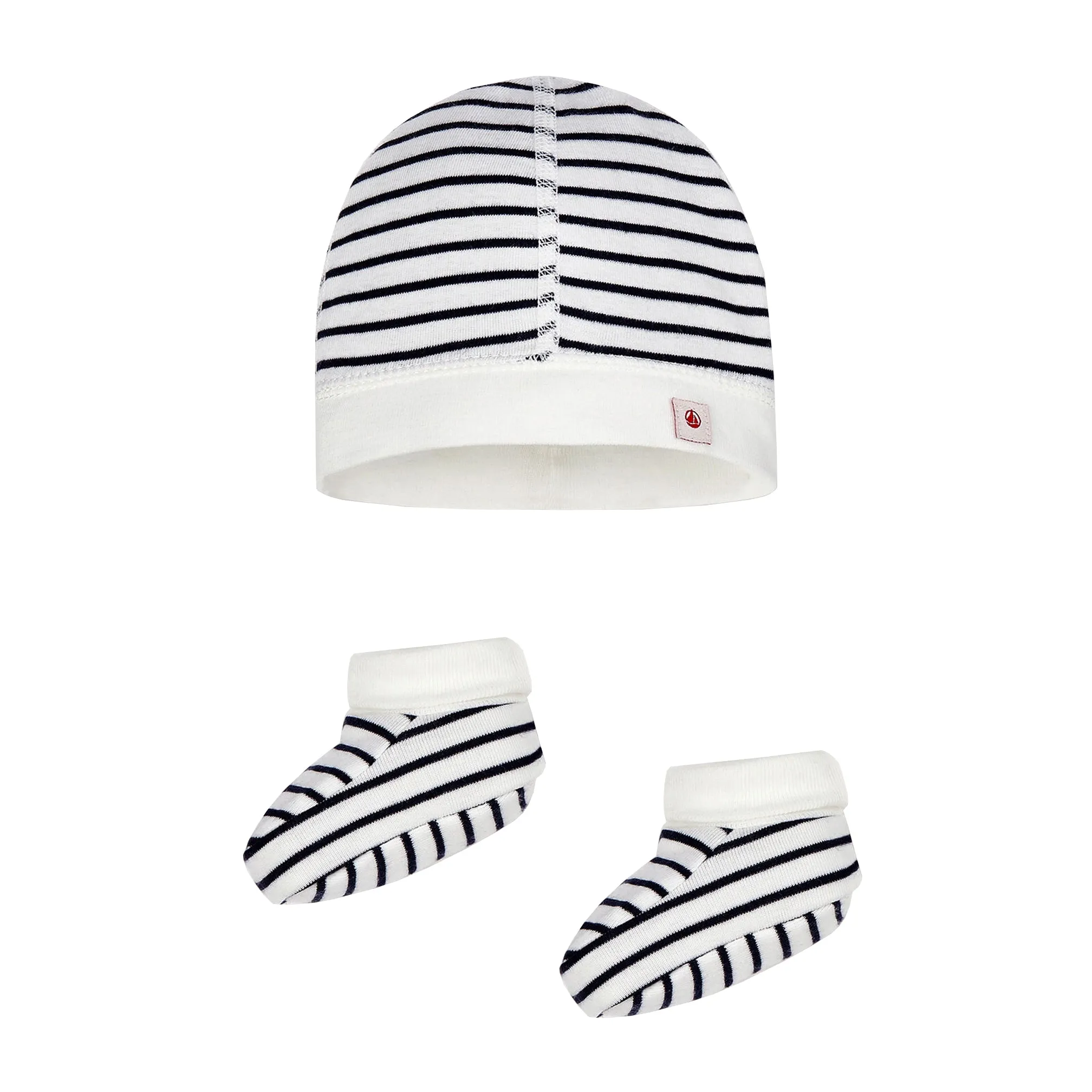 Petit Bateau Baby Striped Booties and Bonnet Set