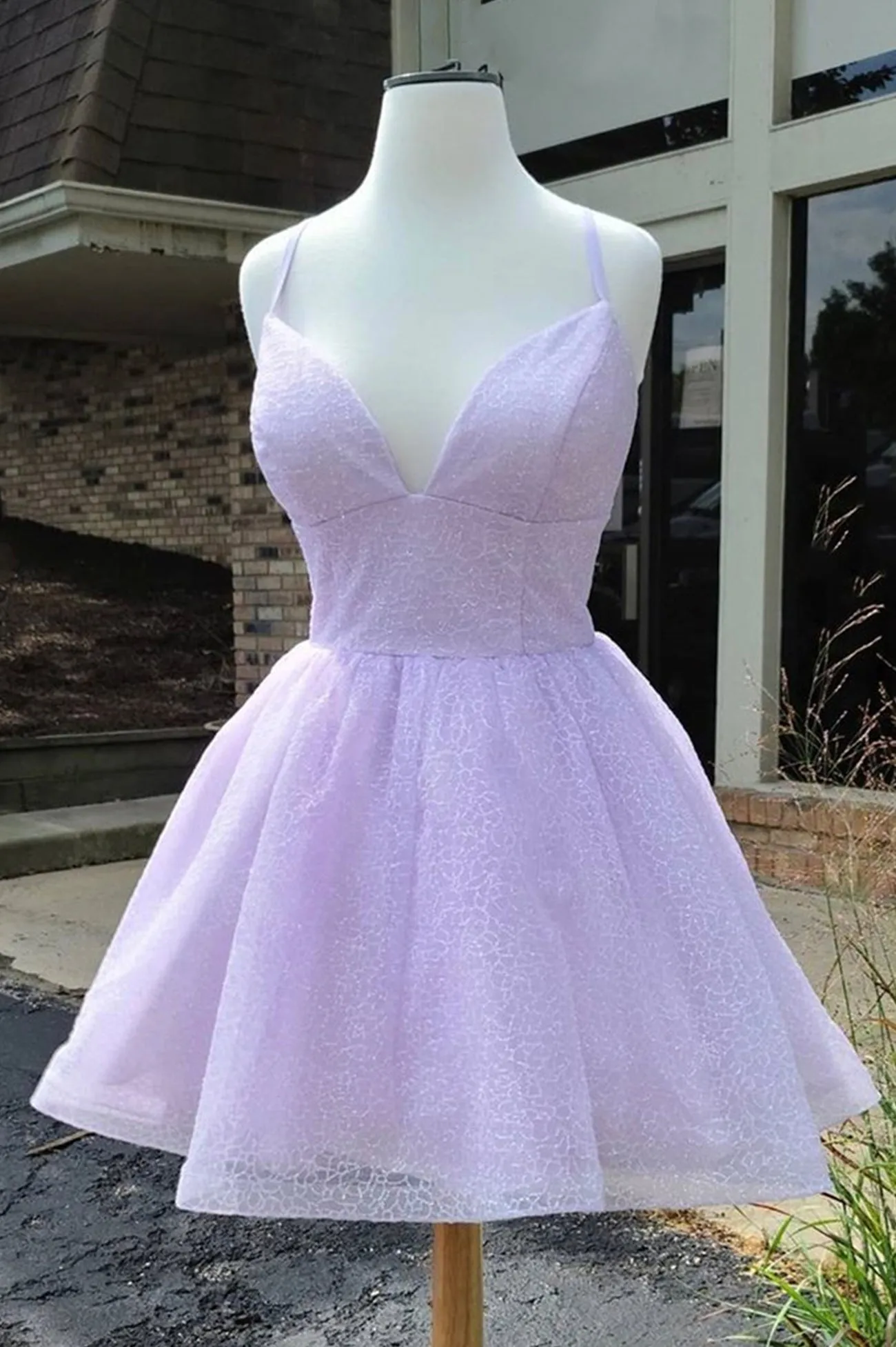 Purple V-Neck Tulle Short Prom Dresses A-Line Mini Party Dresses