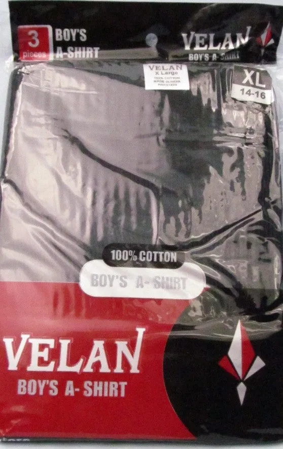 "velan" boy's 3pc/pk 100% cotton black/grey a-shirt (s-xl) Case of 48