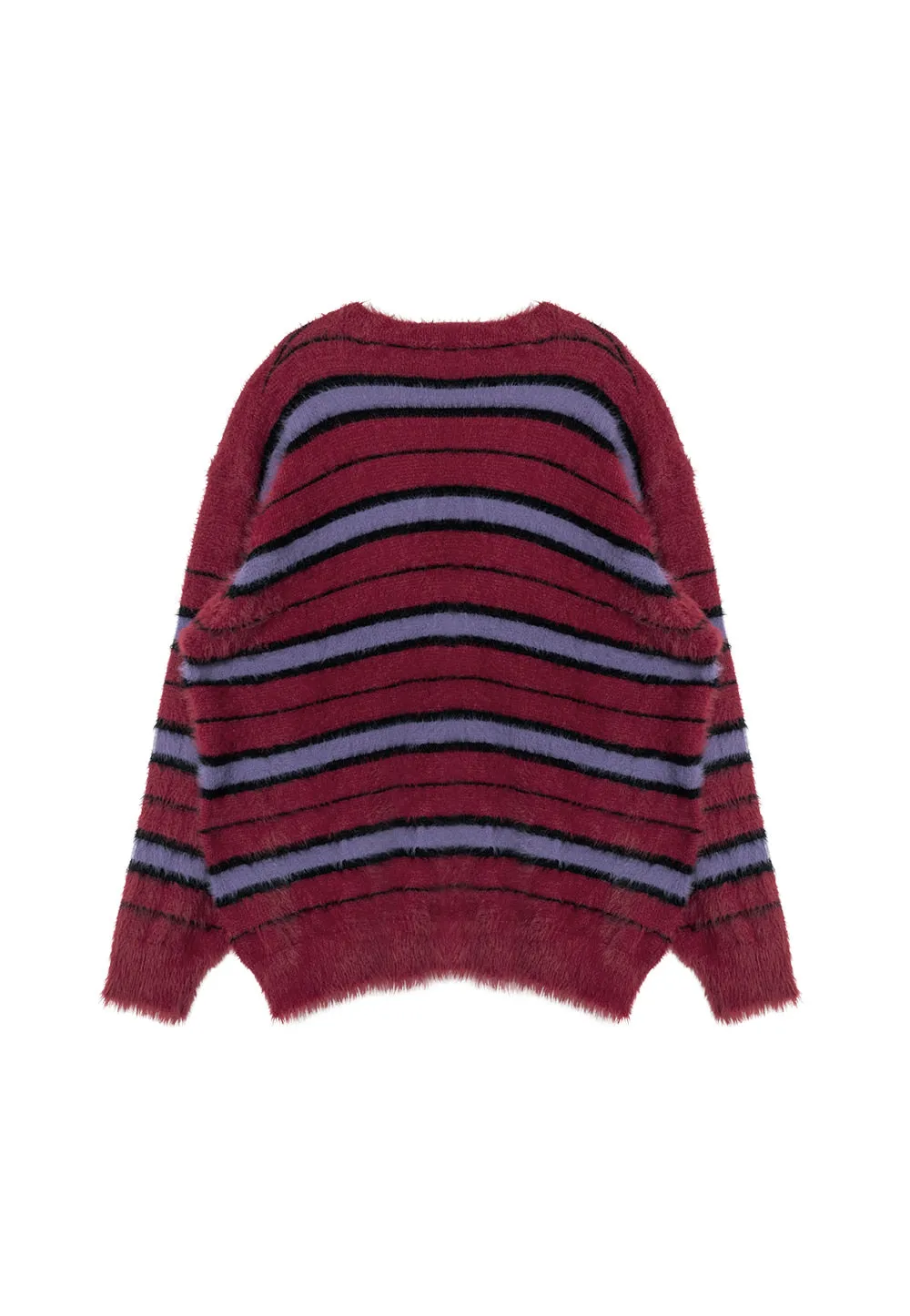 Stripe brushed cardigan red