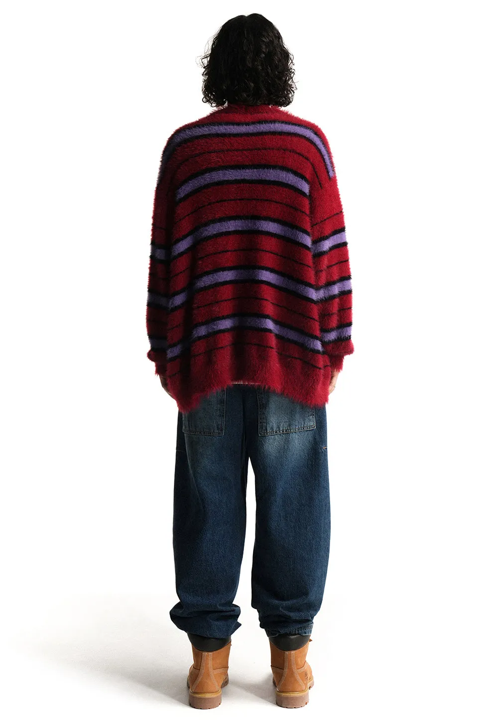 Stripe brushed cardigan red