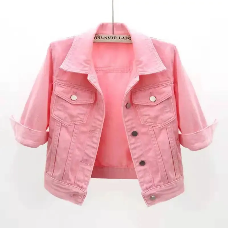 Trendy Denim Colorful Crop Jackets