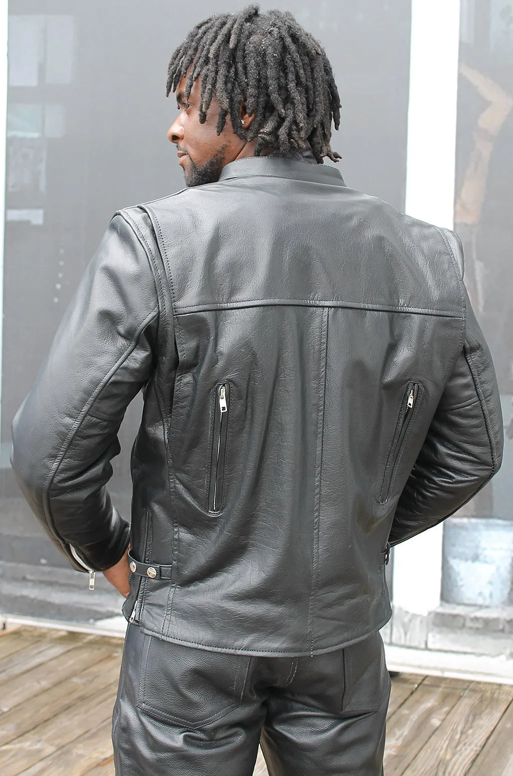 Vented Cafe' Racer Concealed Pocket Leather Jacket #M5020VZK ()