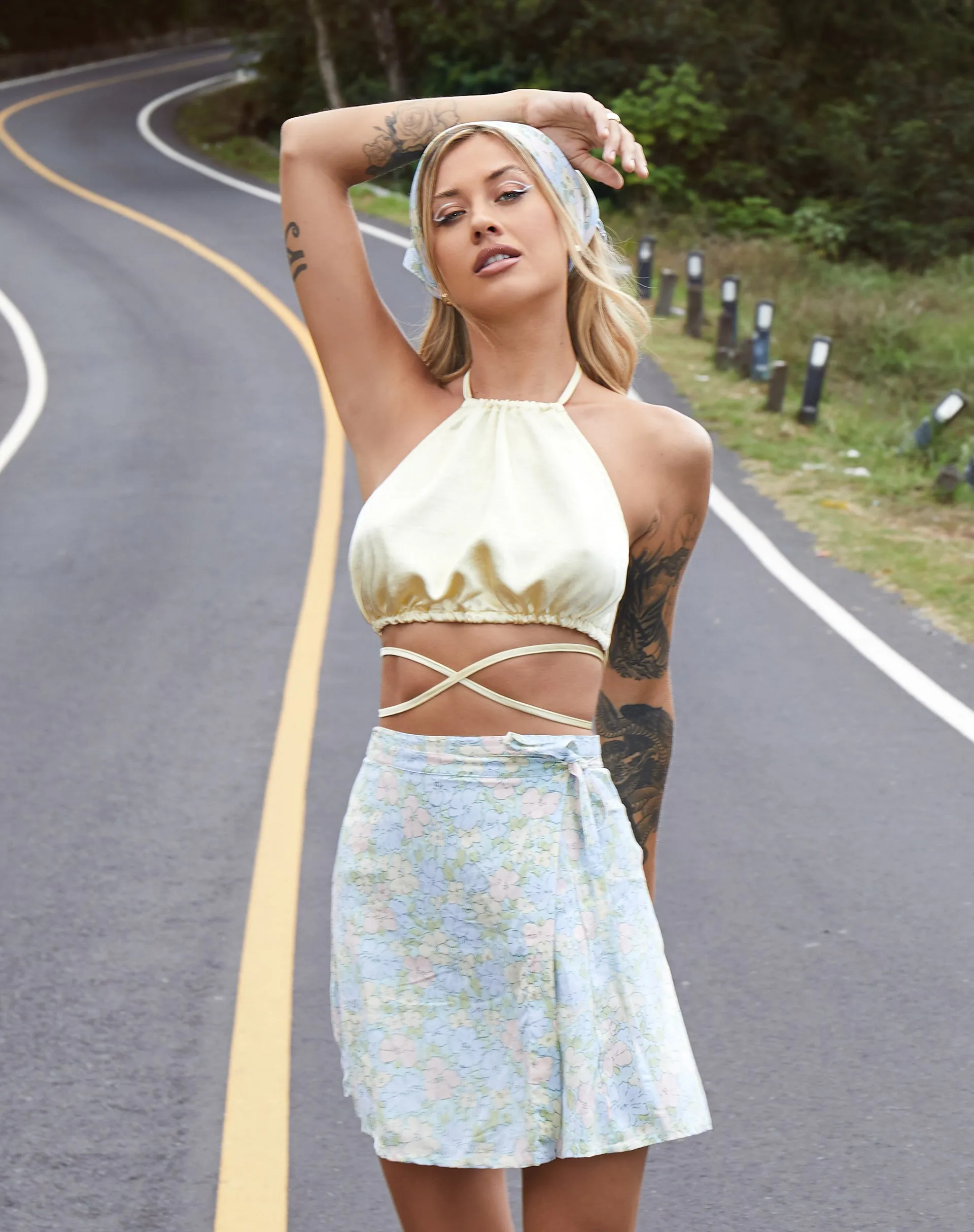 Volto Mini Skirt in Washed Out Pastel Floral