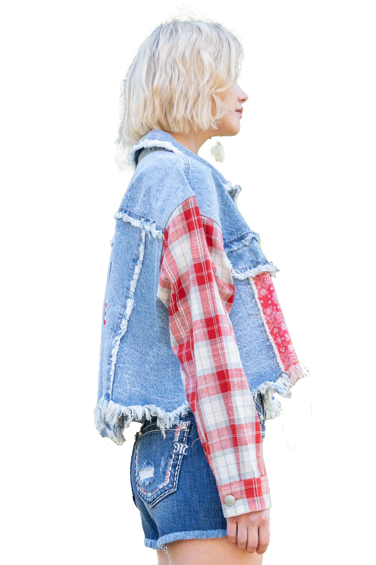 Women's Miss Me Jeans Plaid American Flag Denim Jacket